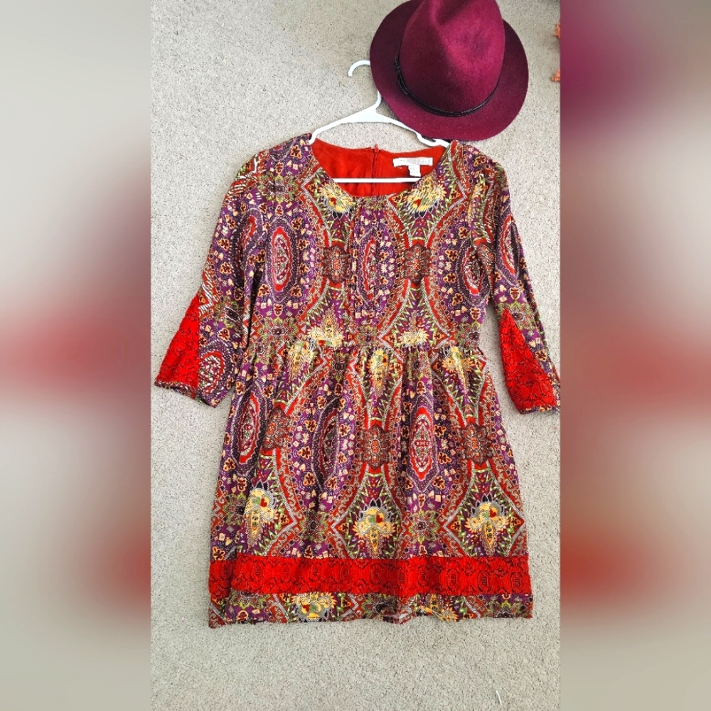 Forever 21 Colorful Paisley Dress with Red Accents